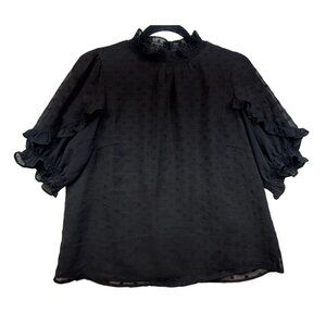 Adore Me Womens Ruffle Sleeve Sheer Blouse L Black Career Offie